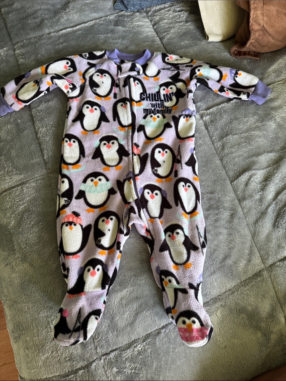 The Children's Place Purple Penguin Fleece Footed One-Piece